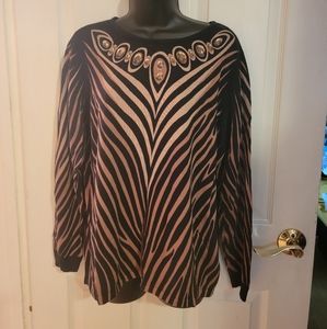 NWT Bob Mackie Woman’s XL Wearable Art Zebra Print Top Bejeweled